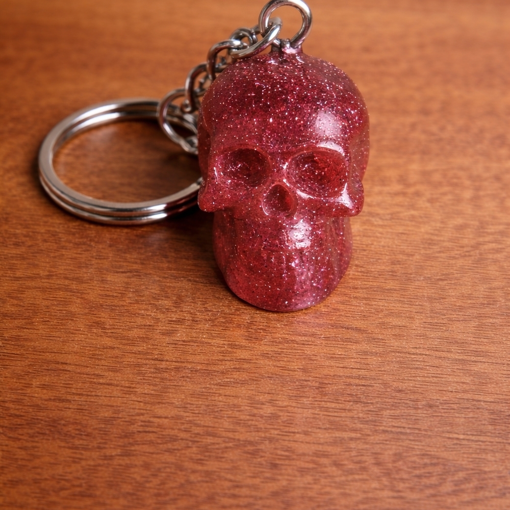 Handmade resin Glitter Skull head  Keychain